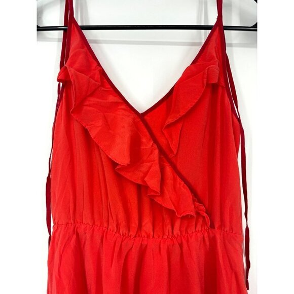 Anthropologie Girls From Savoy Becca 100% Silk Ruffle Dress Orange Red 0 - Picture 2 of 3